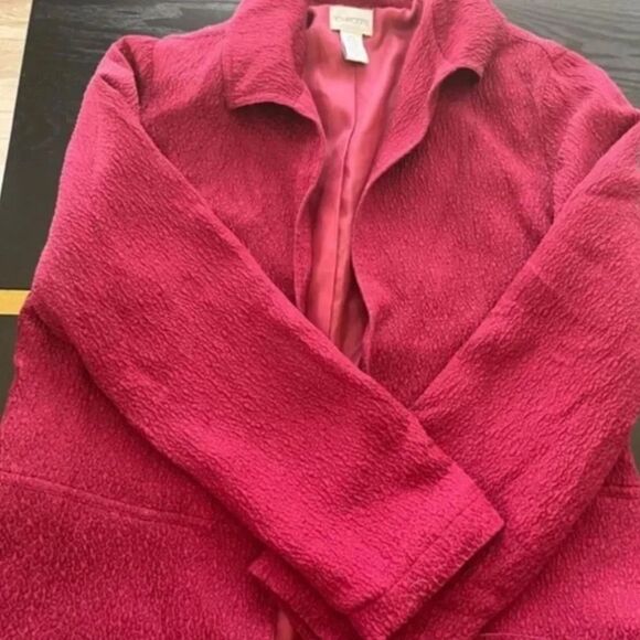 Chico's Dark Red Peplum Style Jacket - Textured Fabric, Size 1 (Small) - EUC - Picture 8 of 14